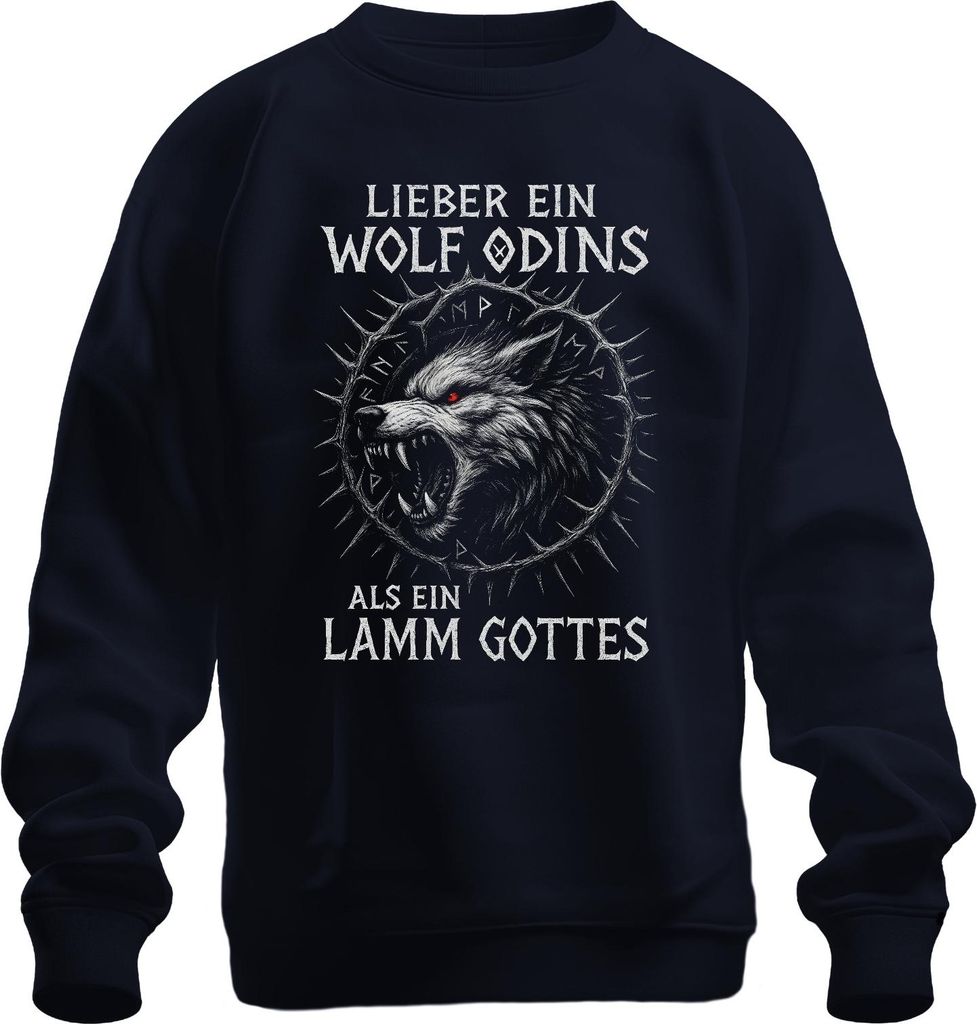 Lieber ein Wolf Odins als Lamm Gottes Wikinger Nordisch Runen Uni Sweatshirt Pullover, Navy, 3XL