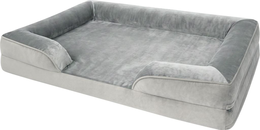 Orthopädisches Hundebett mit hohem Rand, abgesenktem Einstieg, waschbarem Bezug & rutschfester Unterseite