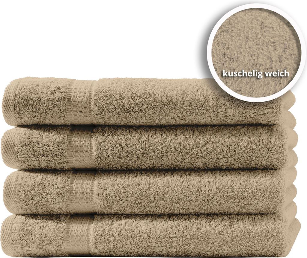 4er Set Gästetücher Handtücher Duschtücher Badetücher Frottee 100% Baumwolle, Farbe:Beige, Größe:Badetücher 100x150 cm