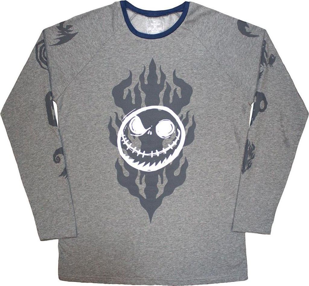 The Nightmare Before Christmas - "Flaming Jack" T-Shirt für Herren/Damen Uni Langärmlig RO12320 (S) (Grau)