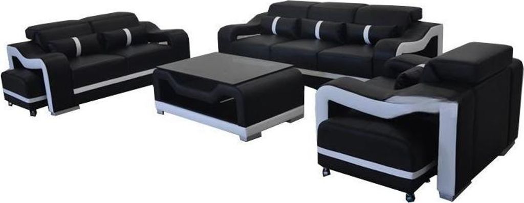 Sofa Leder +USB,Couch Polster Garnitur 3+2+1 Sitz Komplett Set Garnituren Design