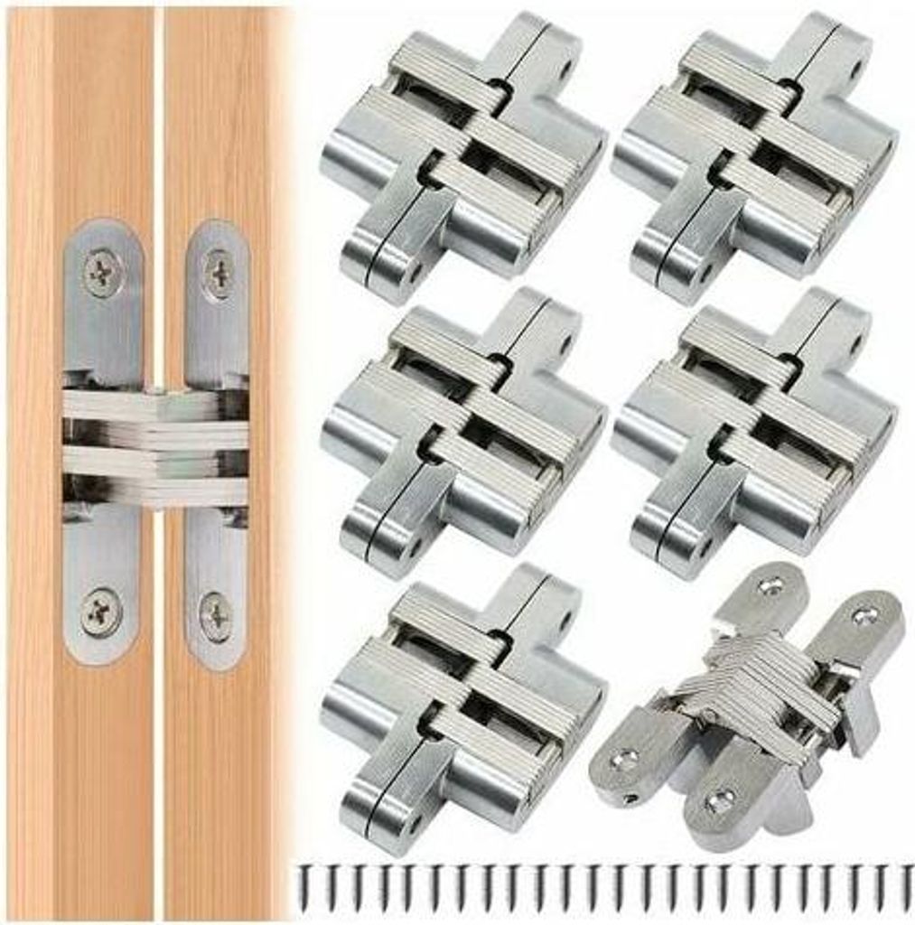 6 Stück verdeckt faltbare Kreuzscharniere, Scharniere mit unsichtbarem Verschluss, gebogene Schrankscharniere, Eckscharniere aus Stahl für Möbel...