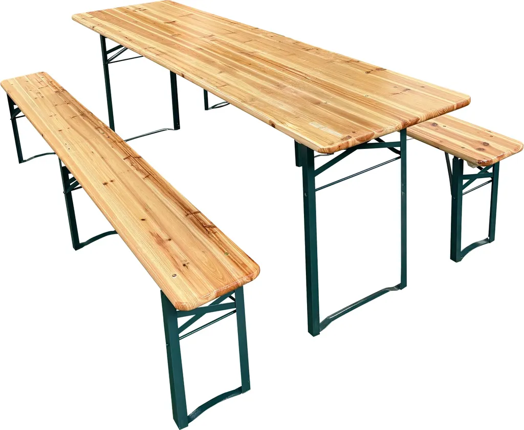 Table de Brasserie Pliante 220cm avec 2 Bancs en Bois Massif et Acier