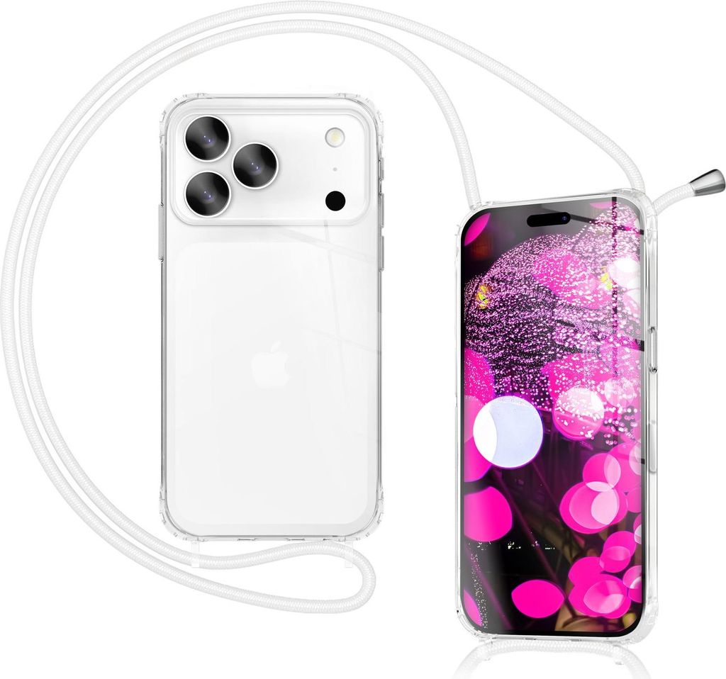 Hülle "Hangit" für iPhone 17 Pro Max - Klare Schutzhülle mit Band zum Umhängen, 160cm Handy Kette verstellbar - Mondweiß