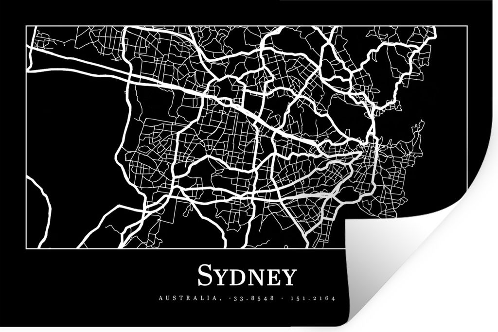 MuchoWow Wandtattoo Wandsticker Wandaufkleber Karte - Sydney - Stadtplan 120x80 cm Selbstklebend und Repositionierbar - Selbstklebend - Fototapeten