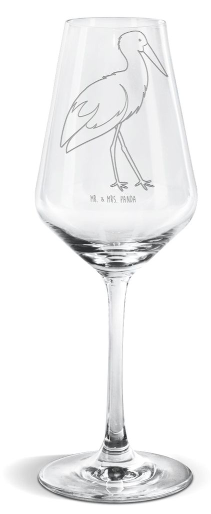 Mr. & Mrs. Panda Weinglas Storch - Transparent - Geschenk, Weißweinkelch, Baby, wein glas, Mütter, Weißwein, Tiermotive, Schwanger, Schwangersch...