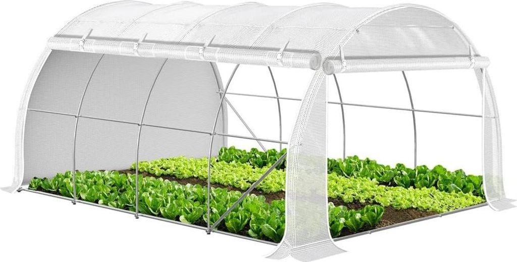 Winterfester Tomaten-Gewächshaus-Folie Tunnel 4x3x2m 12m² Weiß mit Roll-Up-Seitenwänden