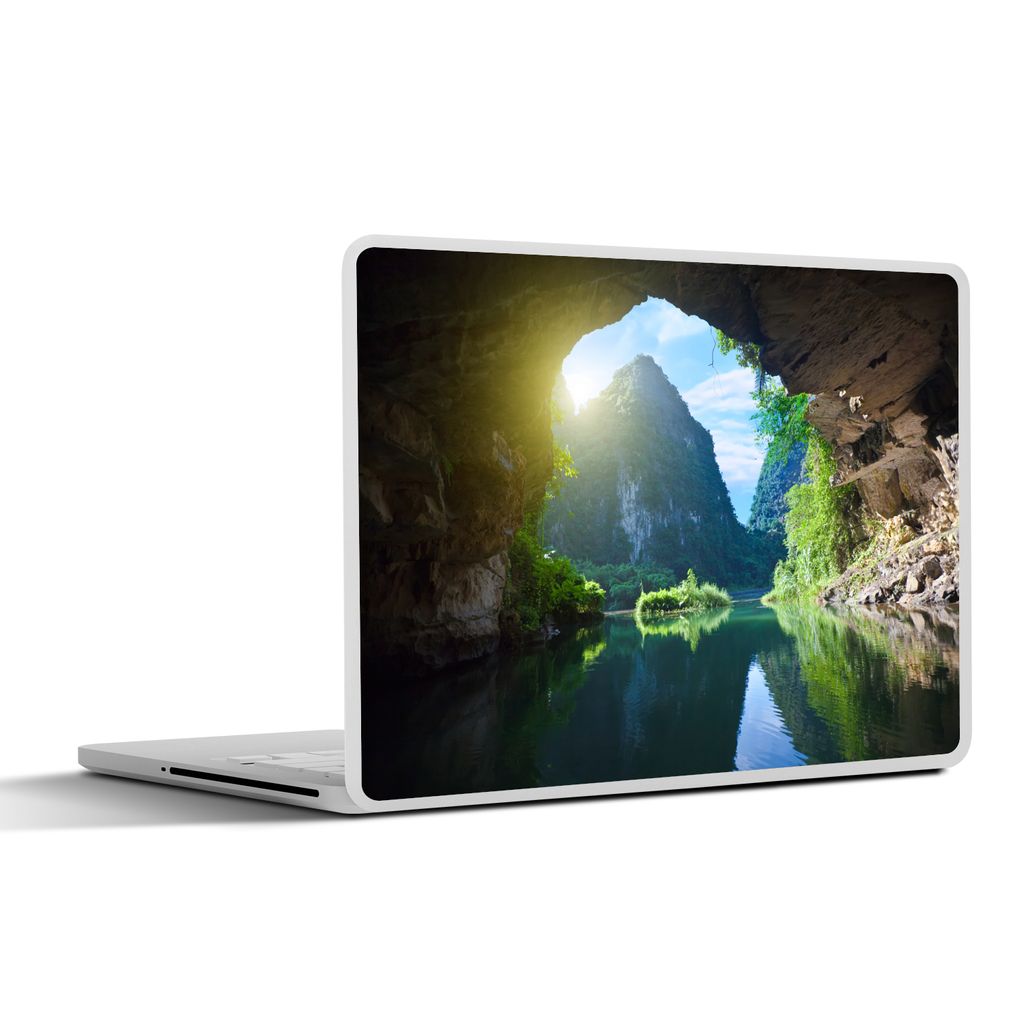MuchoWow Laptop Aufkleber Sticker Cover Wasser - Höhle - Sonne - Natur - Pflanzen 31x22.5 cm - Laptop-Deko