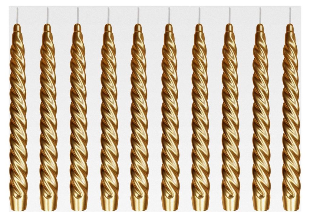 Renaissancekerzen Spitzkerzen gedreht lackiert Gold, 10 Stück, Größe ca. 22 x 250 mm, einzeln verpackt