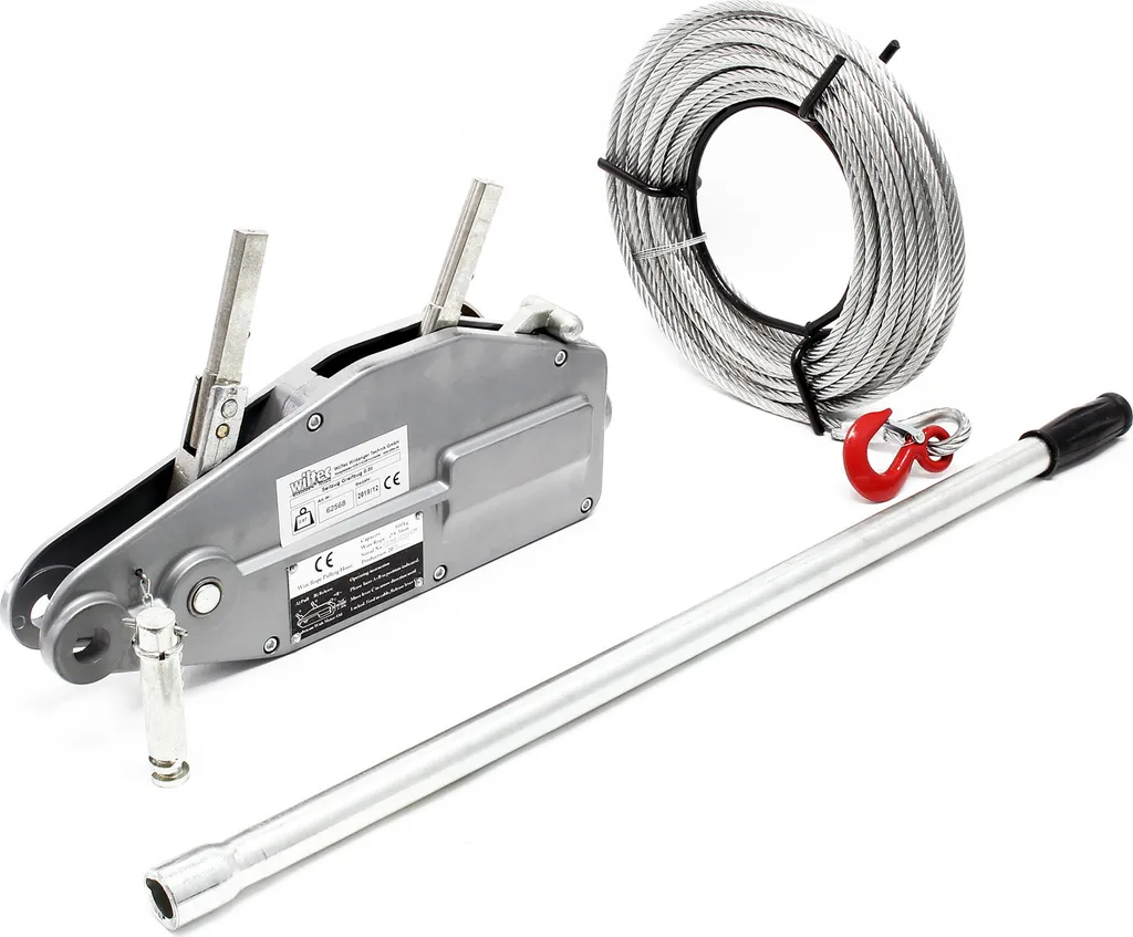 Treuil de levage 800 kg avec goupille de sécurité et câble acier 20 m
