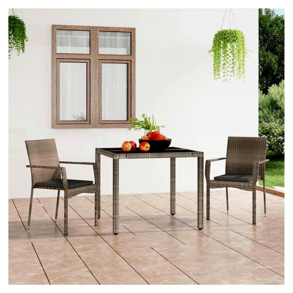 Gartenstühle mit Kissen 2 Stück für den Außenbereich, Balkonstuhl, Stühle für die Terrasse, Gartenmöbel, Poly Rattan Grau