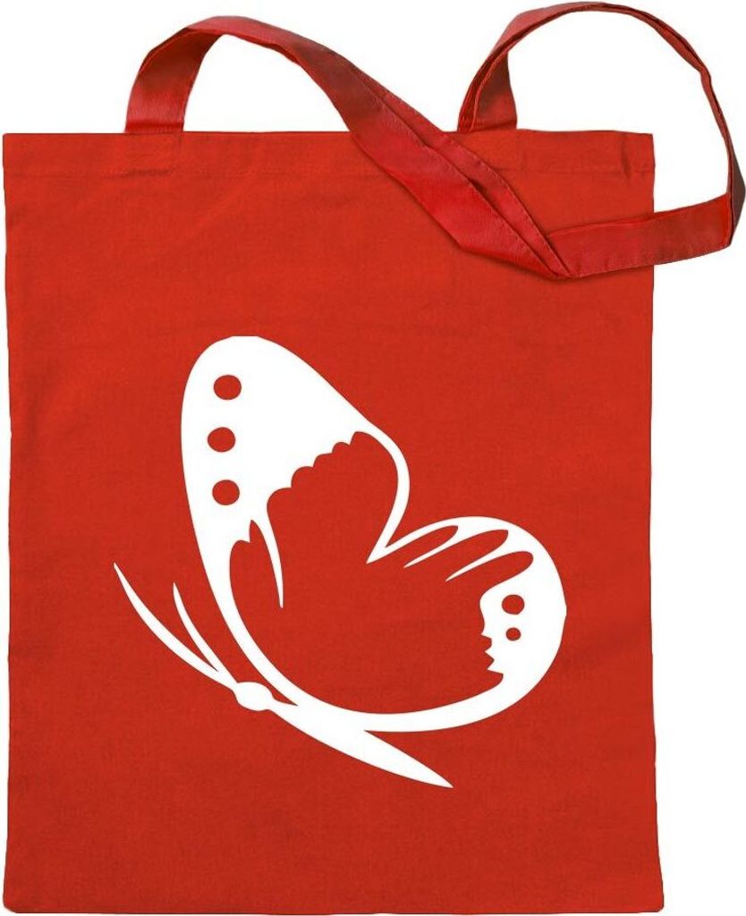 Kiwistar - Baumwolltasche - rot - Schmetterling Motiv 2 - Tragetasche Stoffbeutel Umhängetasche Langer Henkel