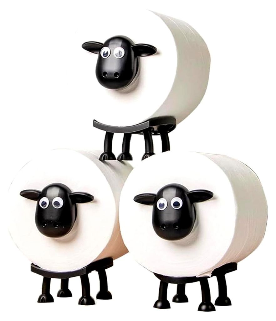 3 Stück Schaf Toilettenpapierhalter, Ersatzrollenhalter für 38 und 42 mm Rollen, Montage ohne Werkzeug, Badezimmer Dekoration und Geschenkidee, T...
