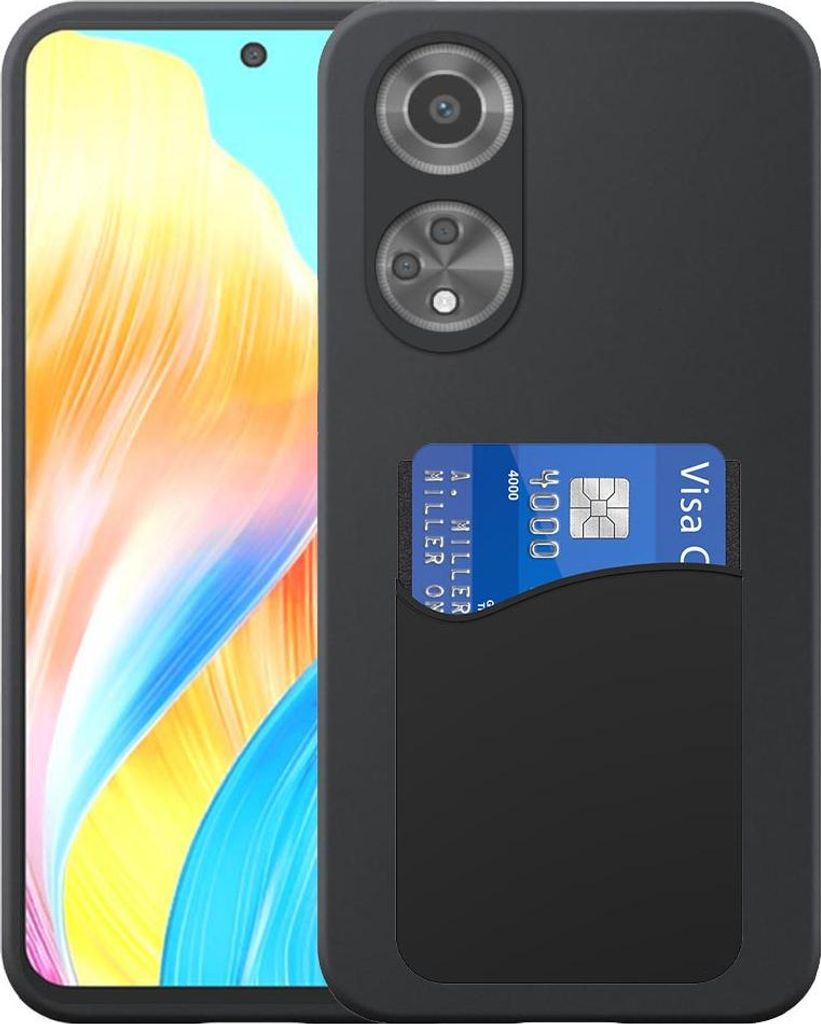 Geeignet für Oppo A1 / A58 4G / A98 Phone Case mit Silikon-Kartenhalter - Flexible Back Cover Case Silikon TPU mit Silikon Cardslot - Schwarz - Sm...