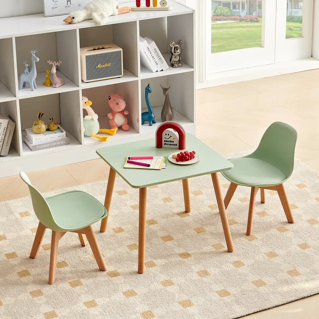Table pour Enfants avec 2 Chaises Design Ergonomique et Coloris Vert