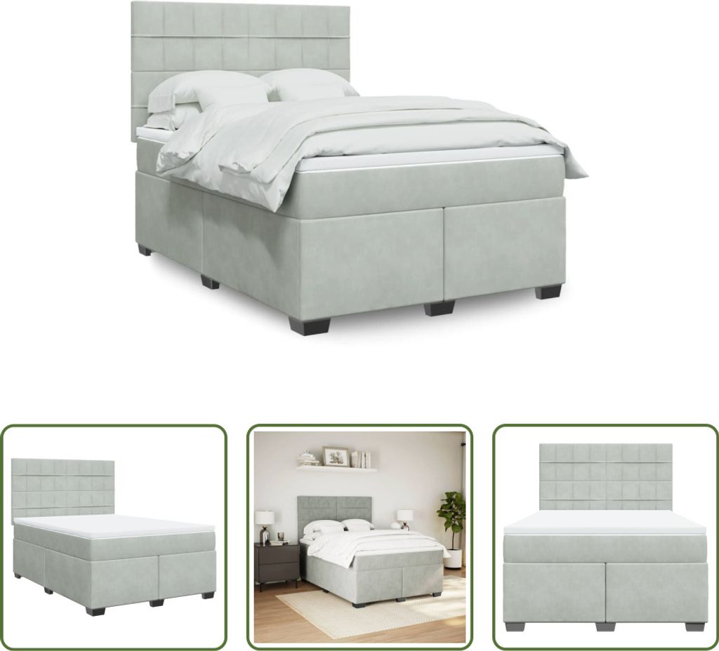 The Living Store Boxspringbett mit Matratze Hellgrau 140x190 cm Samt