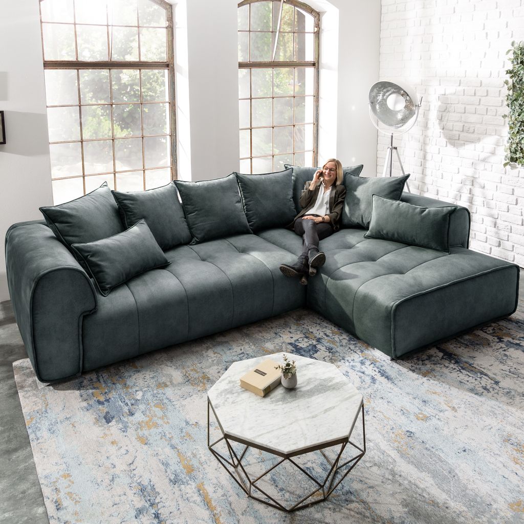 Modernes XXL Ecksofa CLAN 319cm anthrazit Samt inkl. Kissen Produktbild 