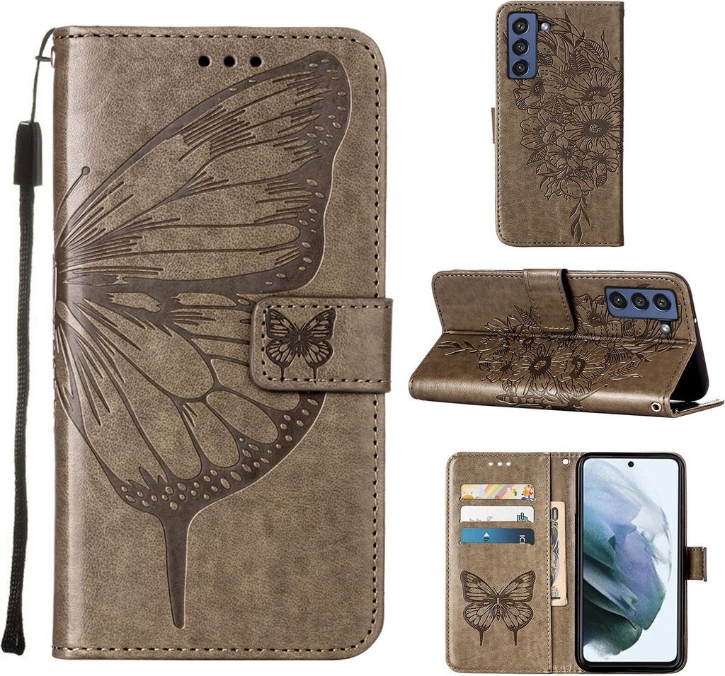 Galaxy S21 FE Hülle, Schmetterling Prägung Flip Leder Produktbild 