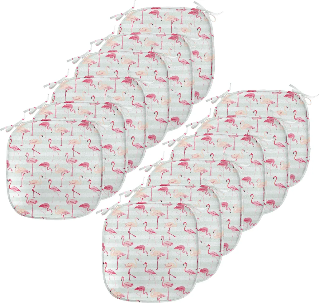 ABAKUHAUS Flamingo Imbottitura per sedie da sala da pranzo, Striped Pastel Jungle, Cuscino decorativo impermeabile con cinturini per sedie da cucina, 40 cm x 40 cm - Confezione da 12, Verde menta Pesca Rosso corallo