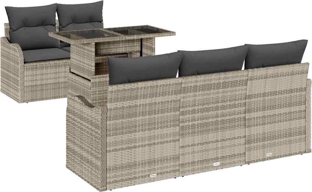 "im Sonderangebot" Gartensofa Set - Balkonmöbel/Loungeset - elegantes Design - mit Kissen mit Kissen 6 pcs Hellgrau Poly Rattan - 176x179x85cm - G...