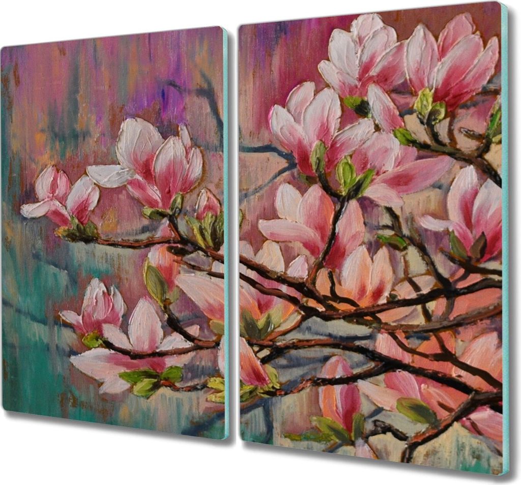 Coloray Hackbrett Küchenbrett Kochplattenabdeckung Schneidebrett Herdabdeckplatte 2x30x52 cm - Gemälde Blumen Zweig