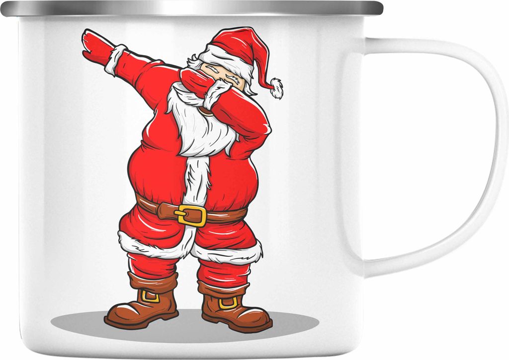 Trendation - Weihnachten Emaille Tasse Weihnachtsmann für Kinder WeihnachtsEmaille Tasse Lustig Geschenk Jungs Jungen Mädchen Cute Lebkuchen Graf...