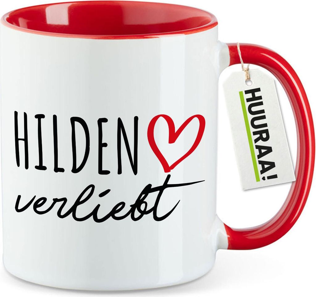 Huuraa Kaffeetasse Hilden verliebt 330ml Rot Keramik Kaffeebecher Geschenkidee