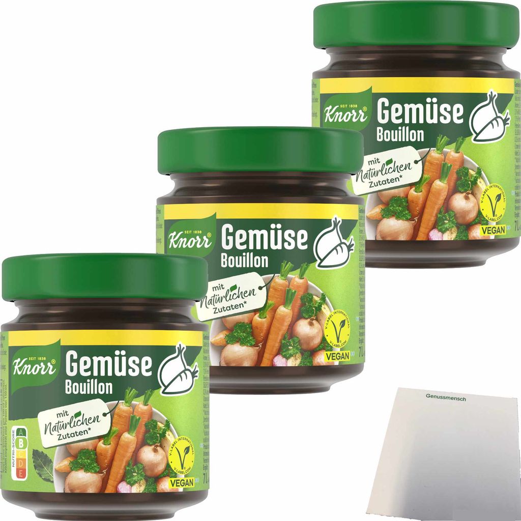 Knorr Gemüse Bouillon für 6,8 Liter 3er Pack (3x136g Glas) + usy Block