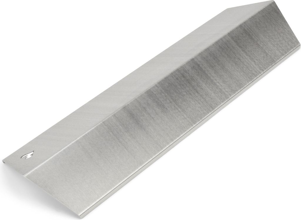 A single stainless steel grill heat shield is shown on a white background.
