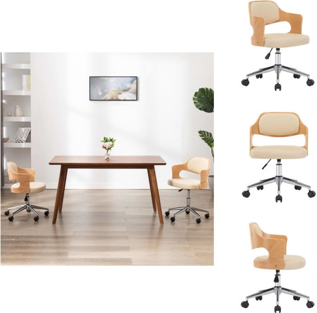 vidaXL Drehbarer Bürostuhl Creme Bugholz und Kunstleder - Bürostühle