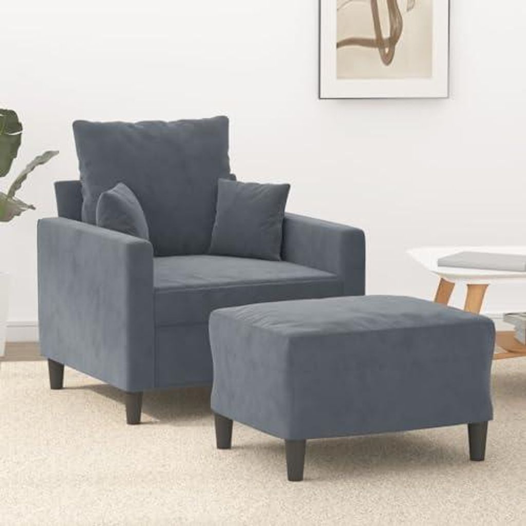 Sessel mit Hocker, dunkelgrauer Samt, 60 cm, 19.05kg Produktbild 