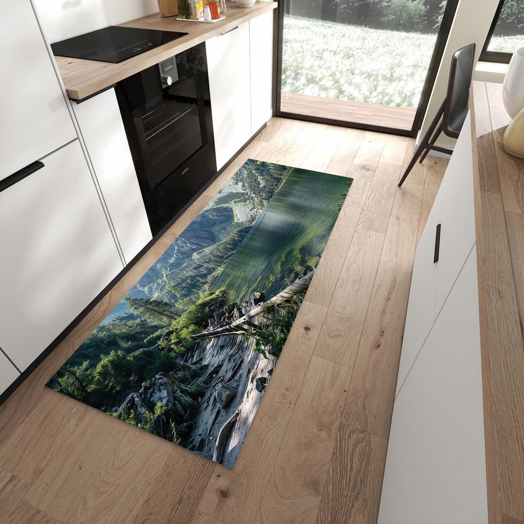 Küchenteppich 80x200cm rutschfest & abwischbar PVC Läufer - Berglandschaft See