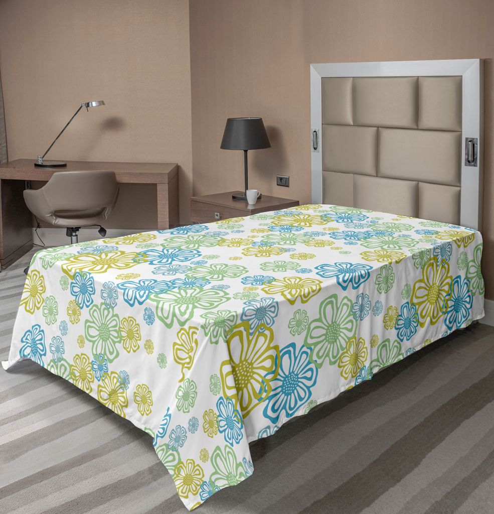 ABAKUHAUS Blume Bettlaken, Aufwändiges Endloses Blumenmuster Mit Blühen Moderne Gekritzel Art Bild, weiches bequemes oberes Bettlaken für ein de...