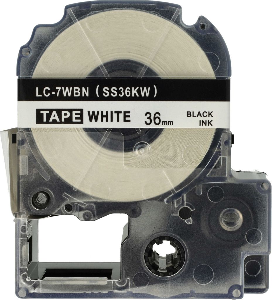 vhbw Schriftband-Kassette kompatibel mit Epson LabelWorks LW-700, OK200, LW-900P, OK720, OK300, OK500P Etiketten-Drucker 8m x 36mm Schwarz auf Weiß