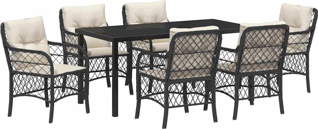 Garten Essgruppe mit Kissen 7 pcs Schwarz Poly-Rattan