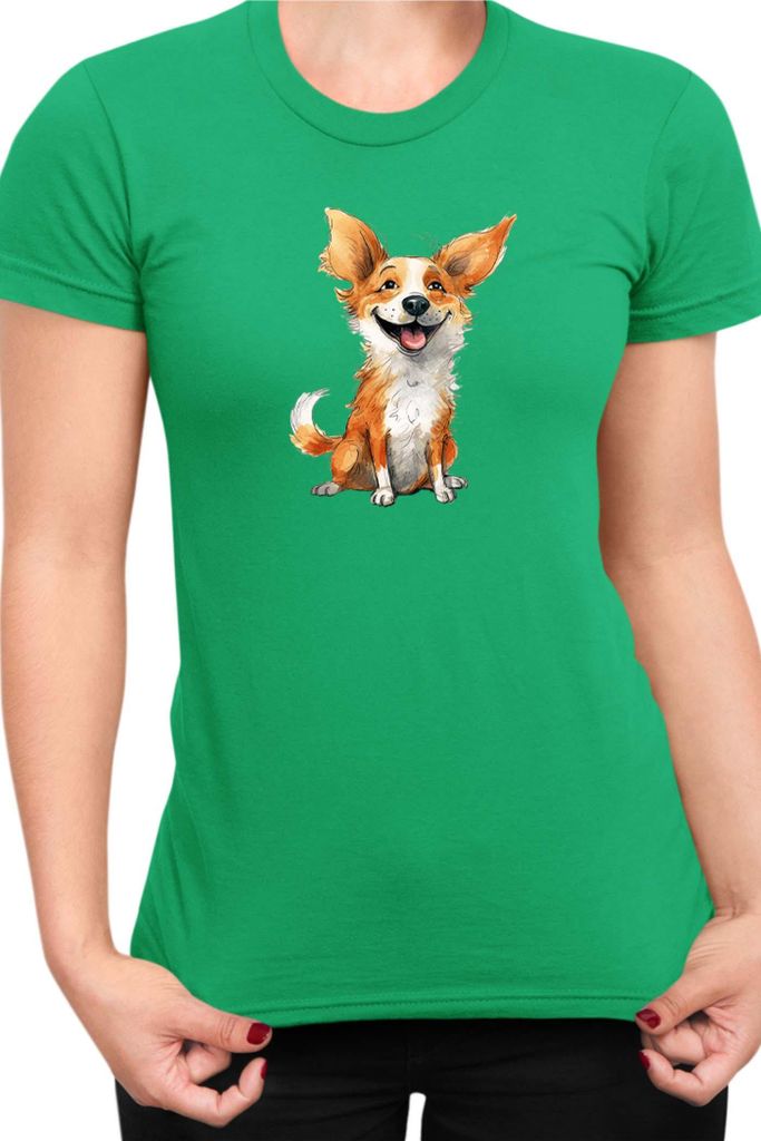 Damen T-Shirt Funny Dogs Breeds Corgi Dog Breed, Lady XL / Grün