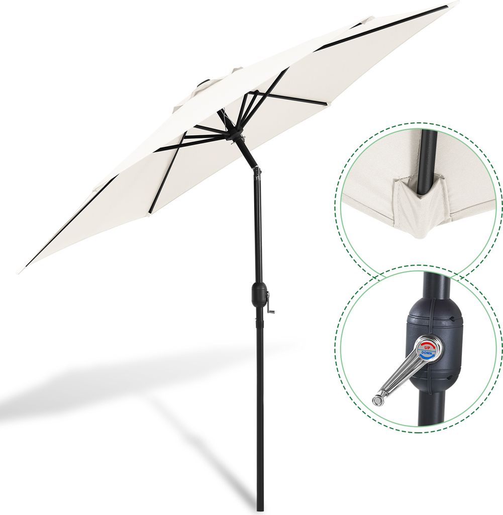 Clanmacy Sonnenschirm Ø270 cm Beige beidseitig um 30° knickbar UV-beständig Terrassenschirm Ampelschirm Marktschirm Strandschirm