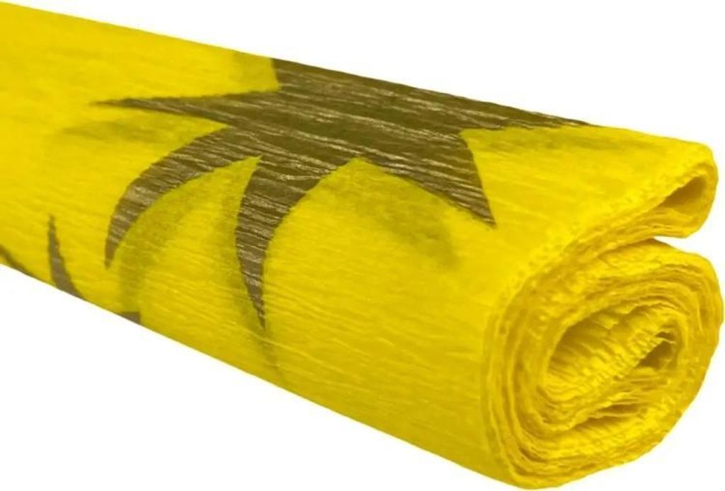 Packung Krepppapier 50 x 200, goldene Sterne auf gelbem Hintergrund, 10 Rollen – TYMOS