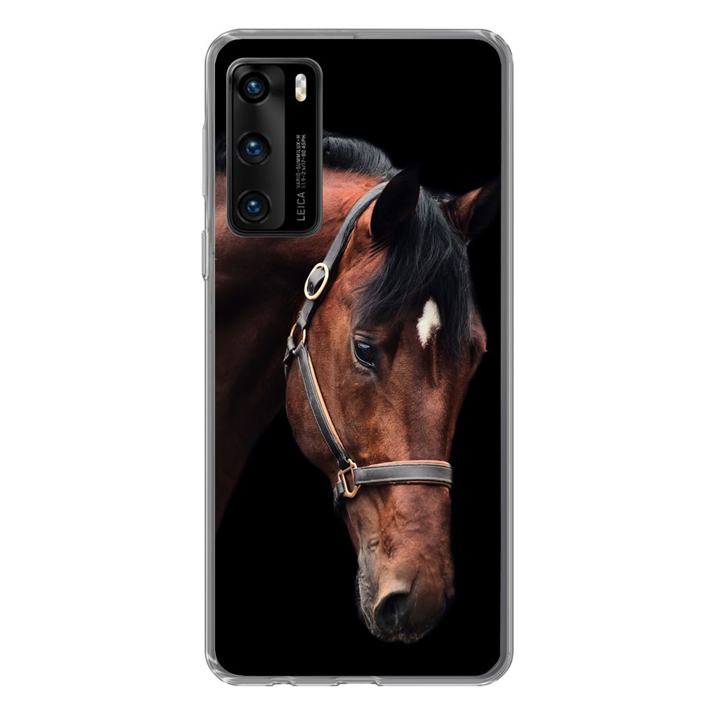 MuchoWow Handyhülle Schutzhülle Hülle für Huawei P40 Pferd - Halfter - Braun Silikon Softcase Handy Hülle - Handytasche