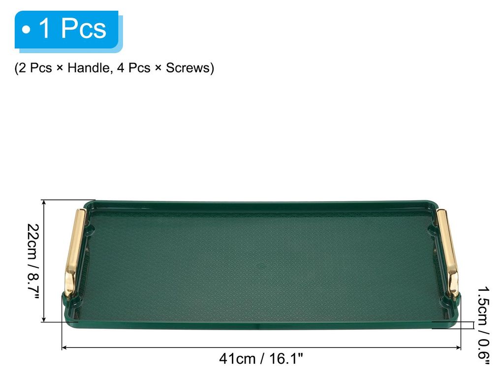 Plastik Servierschale mit Golden Handgriff 16.1" x 8.7" Modernes Rechteckig Dekorativ wiederverwendbar Tablett Schmuck Servierplatte fš¹r Arbeits...