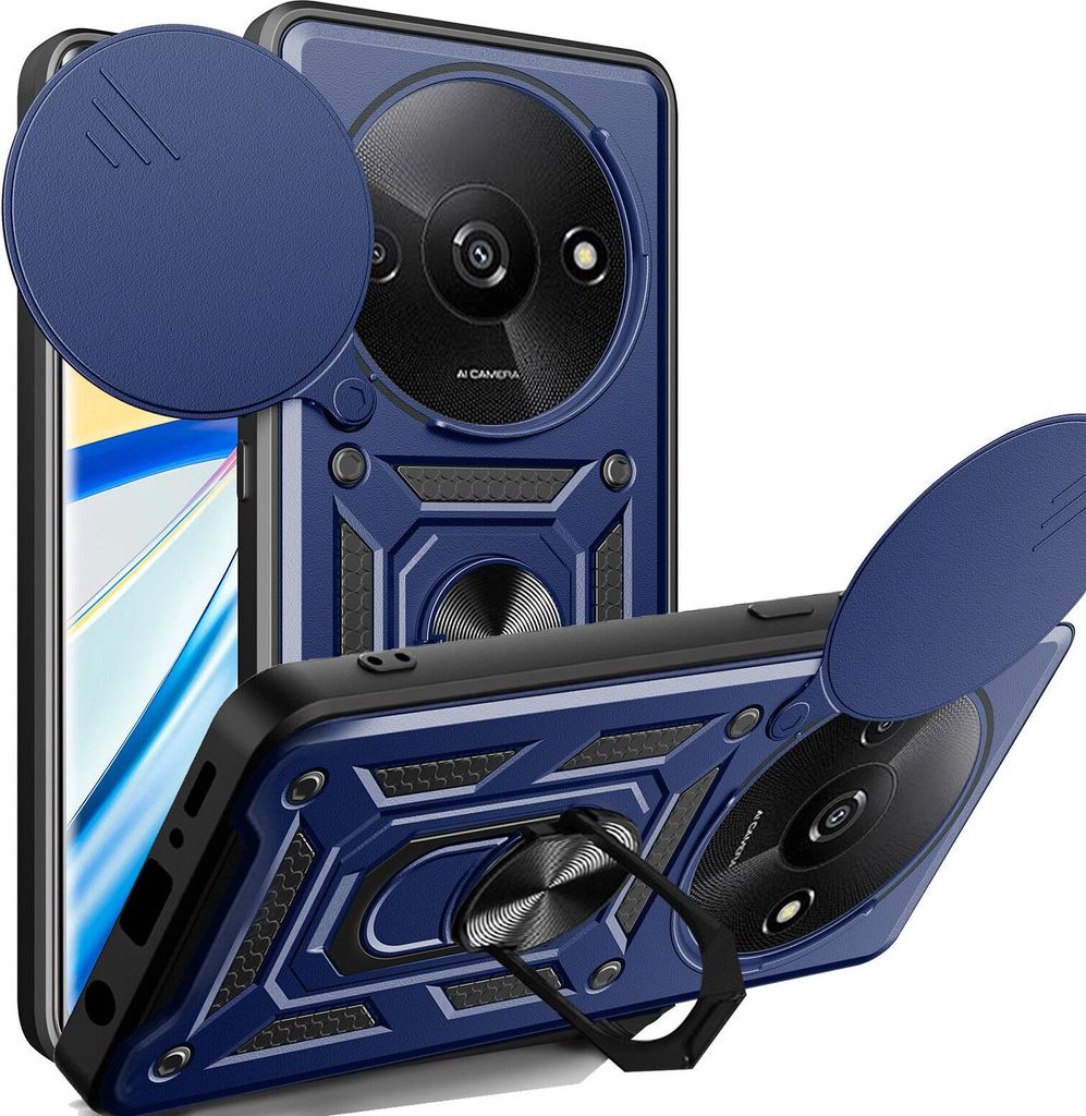 Outdoor Panzer Hülle Xiaomi Redmi A3 Handyhülle mit Kameraschutz Ringhalter Case Blau