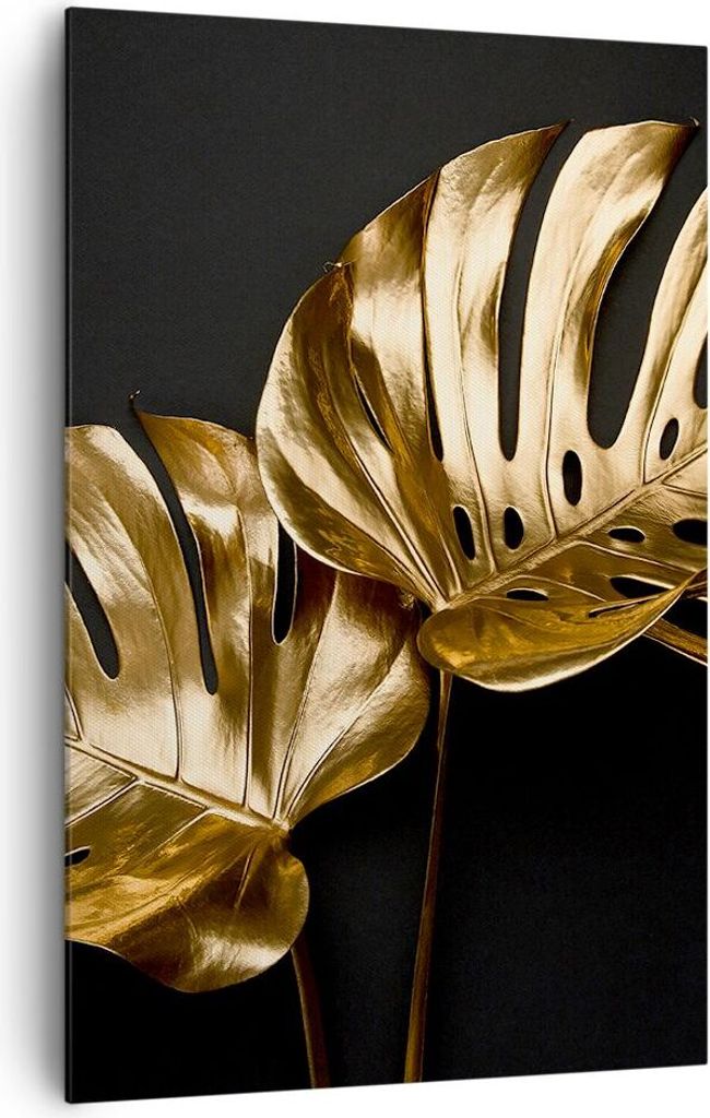 Bild auf Leinwand - Leinwandbild - Einteilig - Golden Blätter Monster - 80x120cm - Wand Bild - Wanddeko - Wandbilder - Leinwanddruck - Wanddekorat...