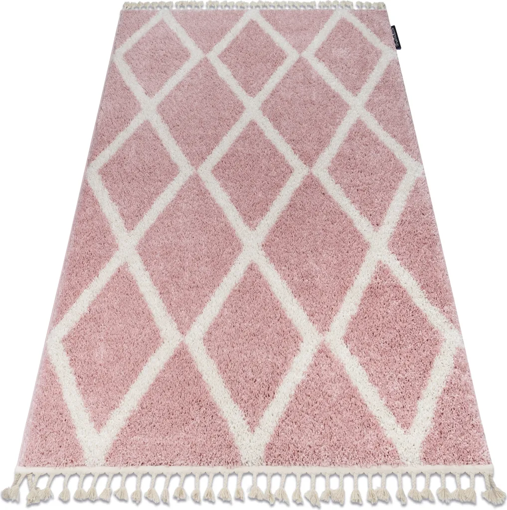 Tapis Moelleux Rose et Blanc 80x150 cm - Finition Franges et Poils Longs