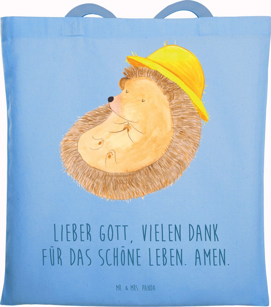 Mr. & Mrs. Panda Schultasche Igel Beten - Sky Blue - Geschenk, Shopping Tasche, Stoffbeutel, stofftasche baumwolle, Sonnenhut, Amen, Beutel, Lustig...