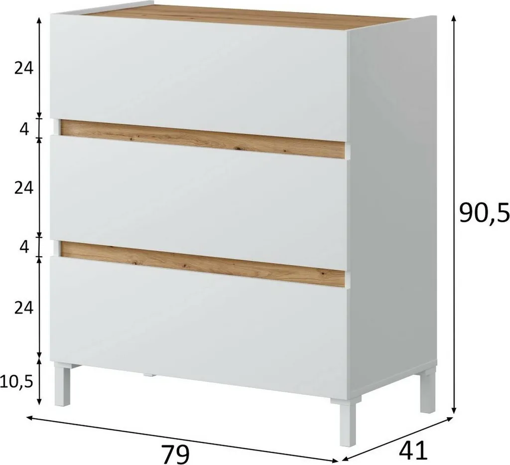 Commode de Chambre Teddy Blanche 3 Tiroirs - Idéal Rangement Linge et Habits