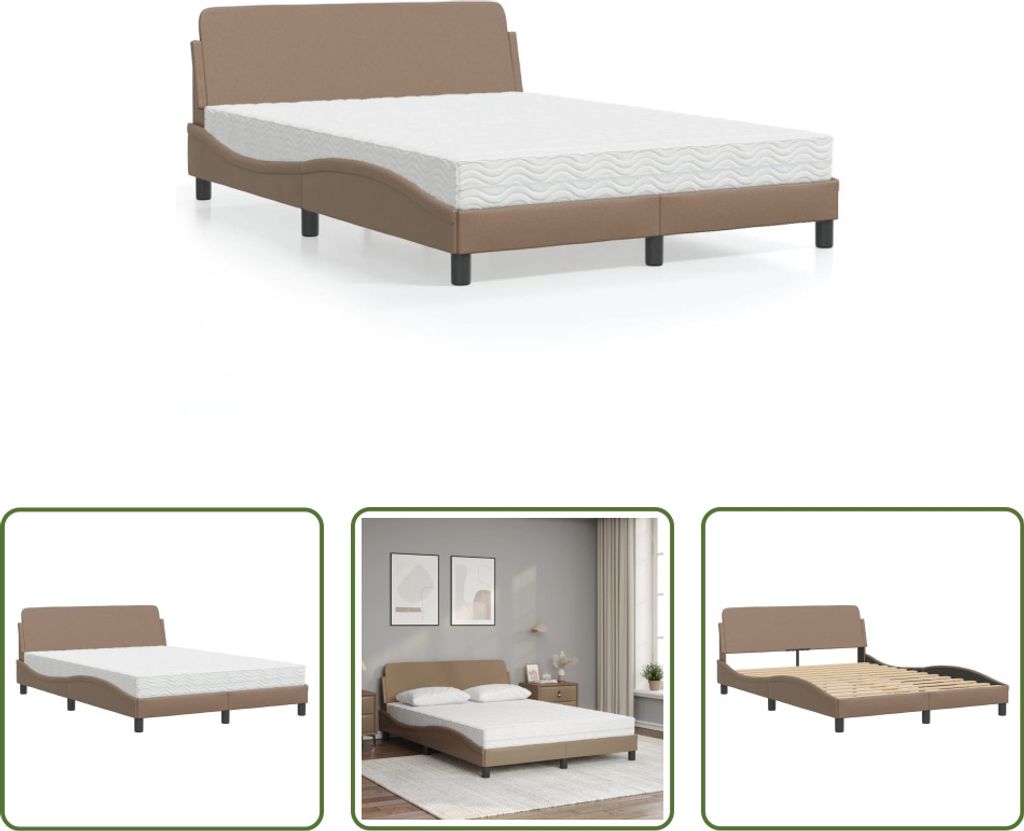 The Living Store Bett mit Matratze Cappuccino-Braun 140x200 cm Kunstleder