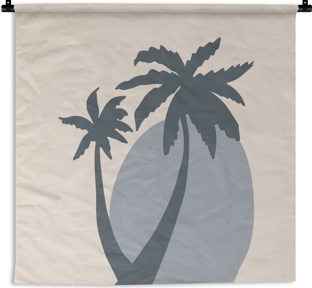 MuchoWow Wandteppich Wandbehang Palme - Pastell - Sonne - Blau 150x150 cm Tapisserie Dekoration Wandtuch - Wohnaccessoires - Modernes