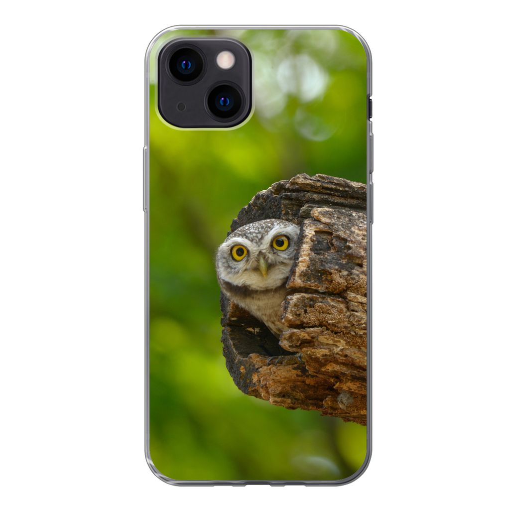 MuchoWow Handyhülle Schutzhülle Hülle für iPhone 13 mini Eule - Baby - Baum Silikon Softcase Handy Hülle - Softcase