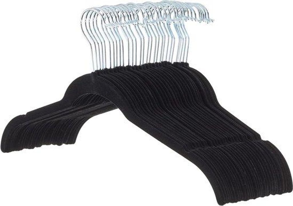 Kleiderbügel für Hemd/Kleid platzsparend und mit Samt bezogen Schwarz Packung mit 30