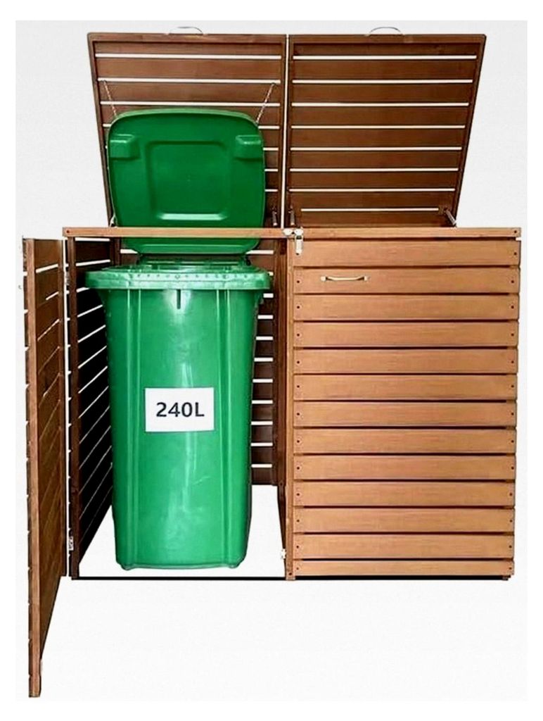 Mülltonnenbox aus Holz für 2 Mülltonnen, geeignet für 240 Liter